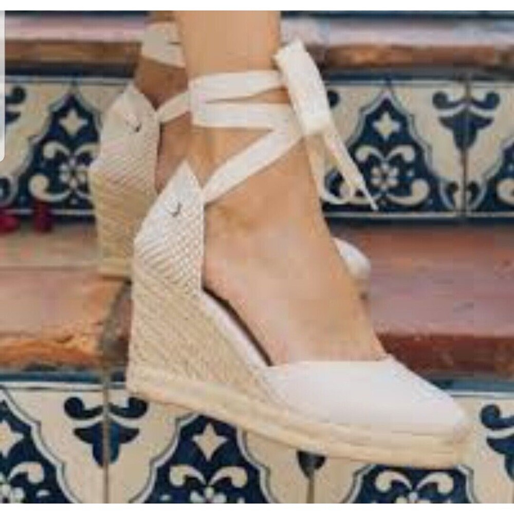 Soludos Cream Espadrille Wedge Sandals